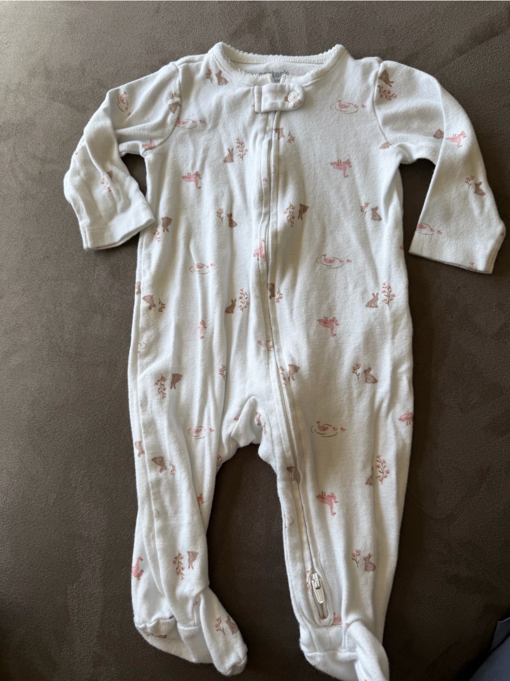Carters Baby One-Piece Sleeper with Pink Animal Print Bunny Ducks
